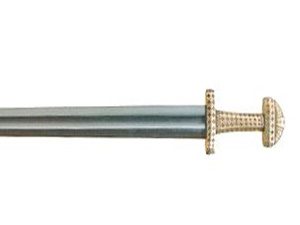 Viking sword with ornate hilt design.