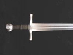 Medieval sword with a black handle.