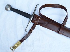 Medieval longsword with leather scabbard and belt