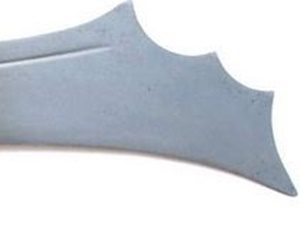 Curved sword blade with unique edge design.