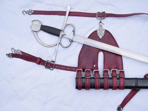 Sword with red leather belt and sheath.