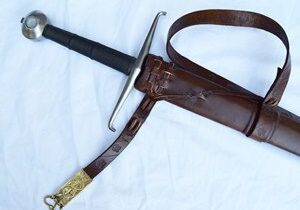 Medieval longsword with leather scabbard and belt