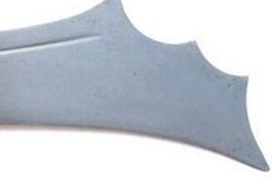 Curved sword blade with unique edge design.